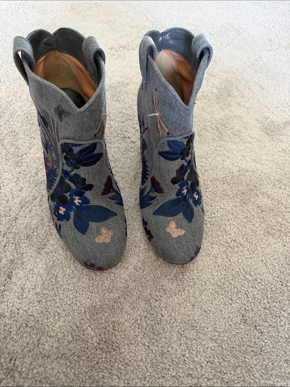 Laurence Dacade Gray Embroidered Floral Ankle Boots